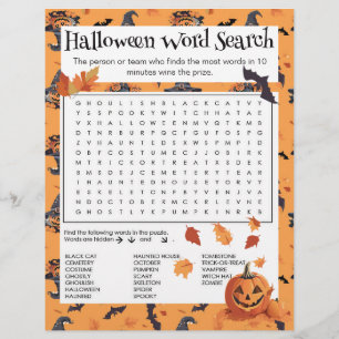 Halloween Word Search Party Game Sheet Custom Letterhead