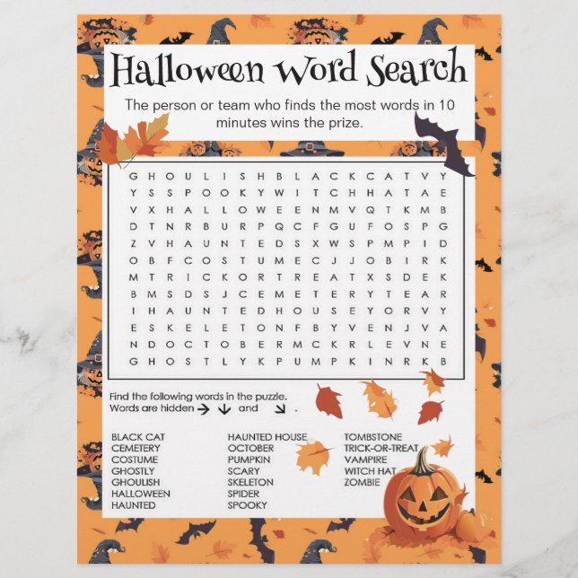 Halloween Word Search Party Game Sheet Custom Letterhead (Front)