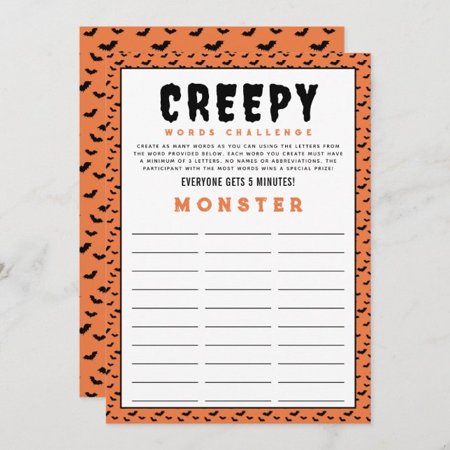 Halloween Words Challenge Game | Word Games (Front/Back)