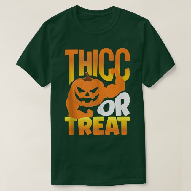 Halloween Workout Pumpkin Weightlifting Thicc Or T T-Shirt (Design Front)