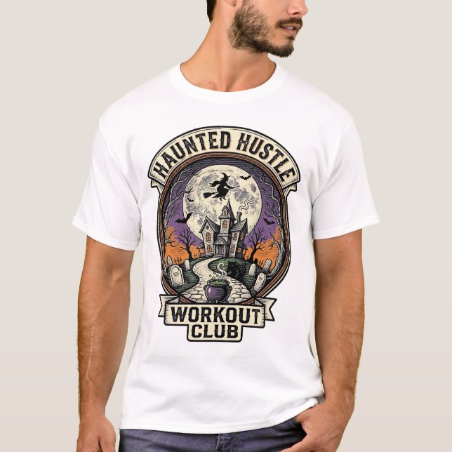 Halloween Workout Shirt Haunted Hustle Engraving A (Front)