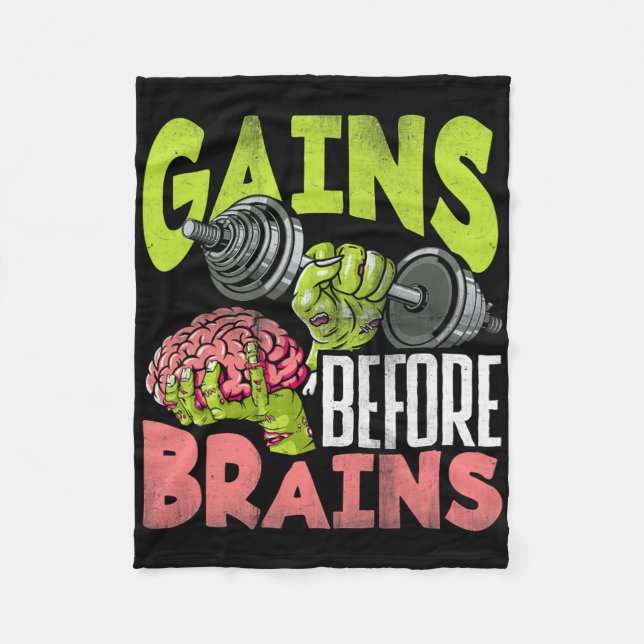 Halloween Workout Zombie Weightlifting Gains Befor Fleece Blanket (Front)