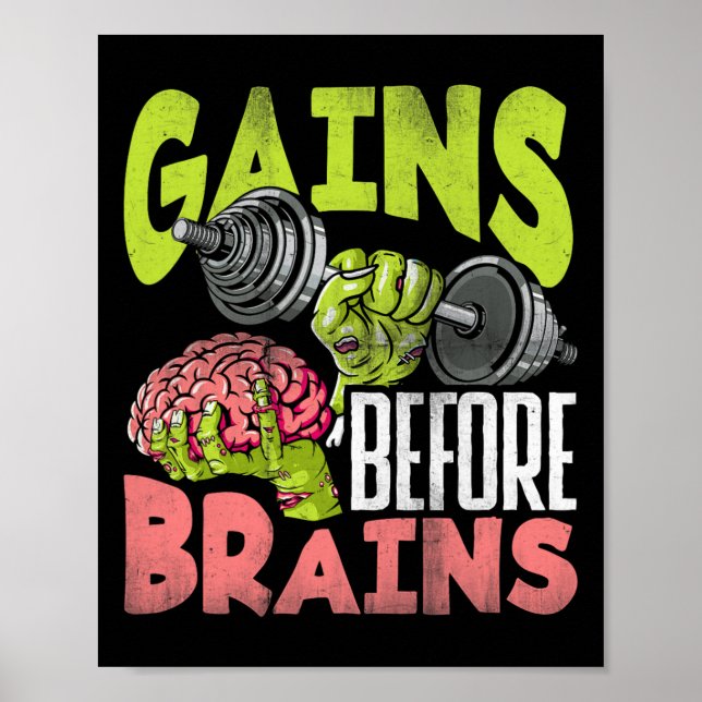 Halloween Workout Zombie Weightlifting Gains Befor Poster (Front)