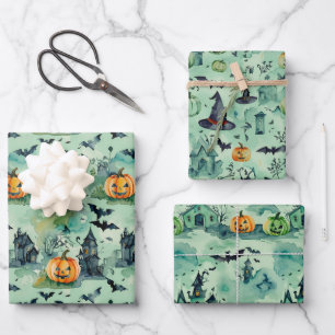 Halloween Wrapping Paper Flat Sheet Set of 3