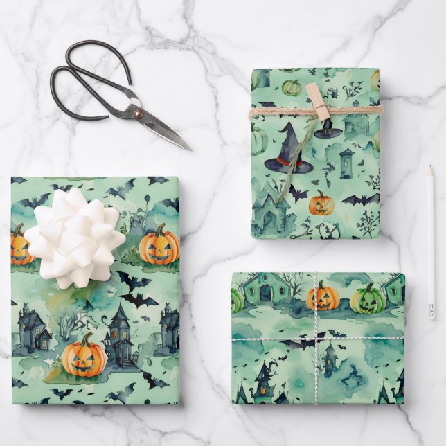 Halloween Wrapping Paper Flat Sheet Set of 3 (Front)