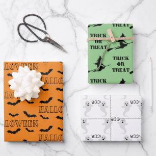 Halloween Wrapping Paper Flat Sheet Set of 3