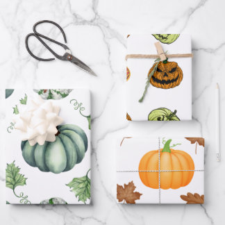 Halloween Wrapping Paper Flat Sheet Set of 3