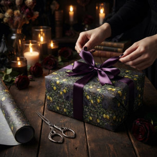 Halloween Wrapping Paper Gothic Botanical Lemon