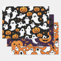Halloween Wrapping Paper - Pumpkin Ghost Bats