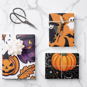 Halloween Wrapping Paper Pumpkin Witch Design