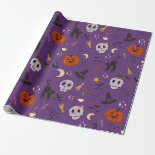 Halloween Wrapping Paper – Pumpkins, Skulls, Cats 