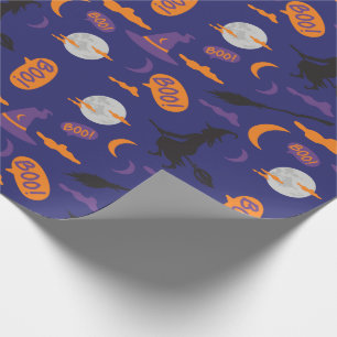 Halloween Wrapping Paper: Witch, Broom and Moon Paper