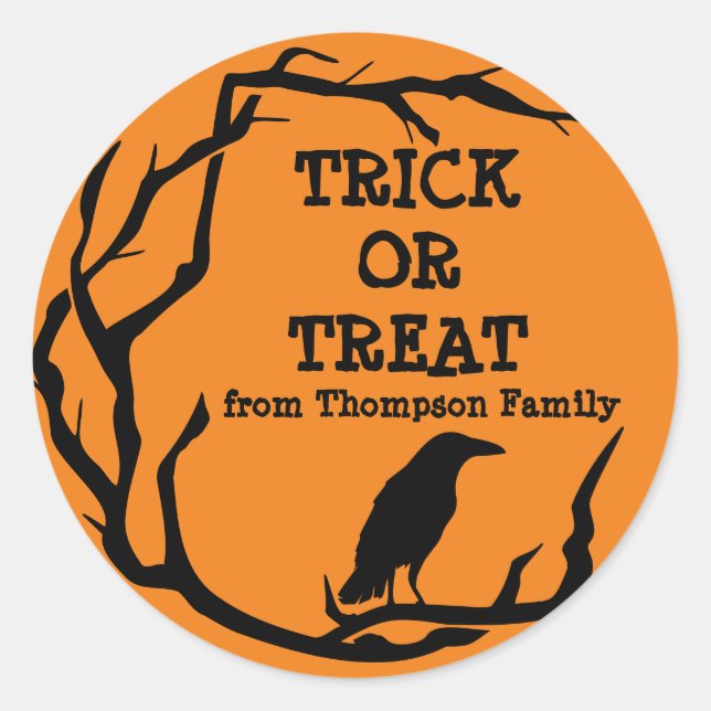 Halloween Wreath Crow Trick or Treat Classic Round Sticker (Front)