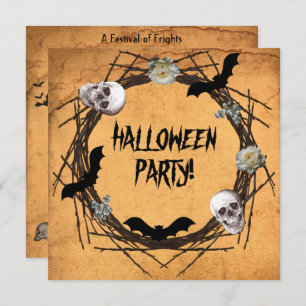 Halloween Wreath on Grunge Background Invitation