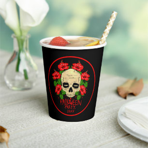 Halloween Year 20xx Skull Red Hibiscus Black Paper Cups