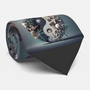 Halloween Yin-Yang Skeleton Fusion Tie