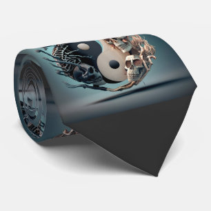 Halloween YinYang Skeleton Art Tie