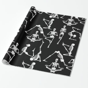 halloween yoga skeletons black wrapping paper