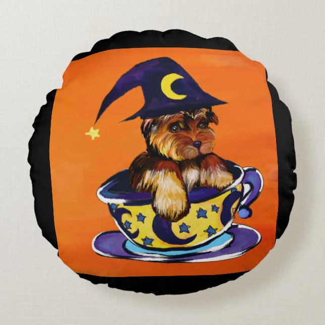 Halloween Yorkie Poo Round Cushion (Front)