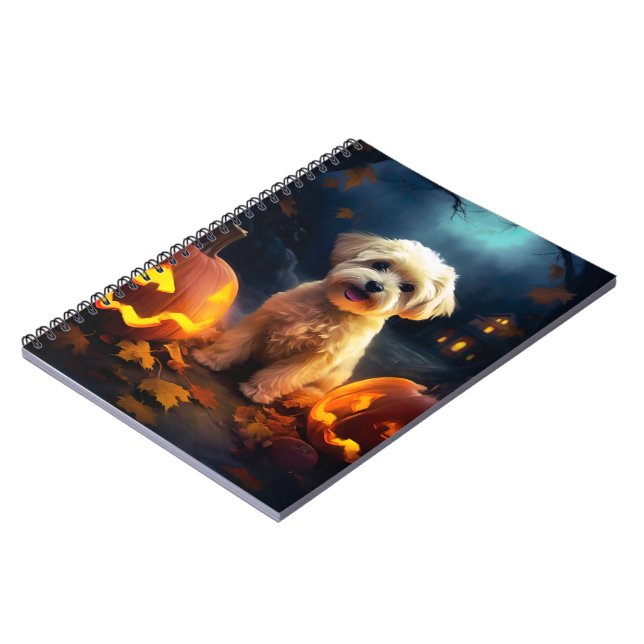 Halloween Yorkipoo With Pumpkins Scary Notebook (Left Side)