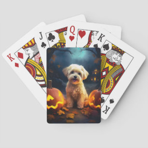 Halloween Yorkipoo With Pumpkins Scary Playing Cards