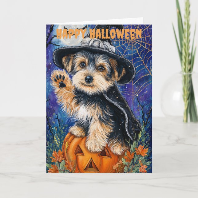 Halloween Yorkshire Terrier Dog Holiday Card (Front)
