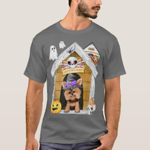 Halloween Yorkshire Terrier Dog Witch Haunted Hous T-Shirt