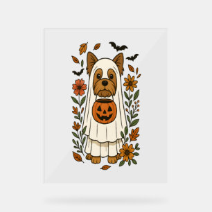 Halloween Yorkshire Terrier Flowers Halloween Acrylic Sign