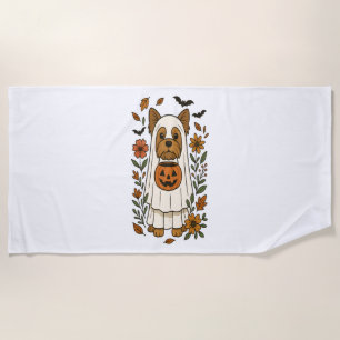 Halloween Yorkshire Terrier Flowers Halloween Beach Towel