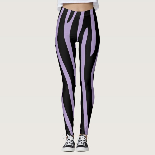 Halloween Zebra Stripes Black & Lavender Leggings (Front)