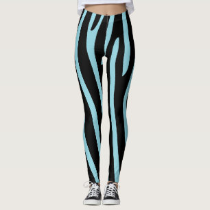 Halloween Zebra Stripes Black & Light Blue Leggings
