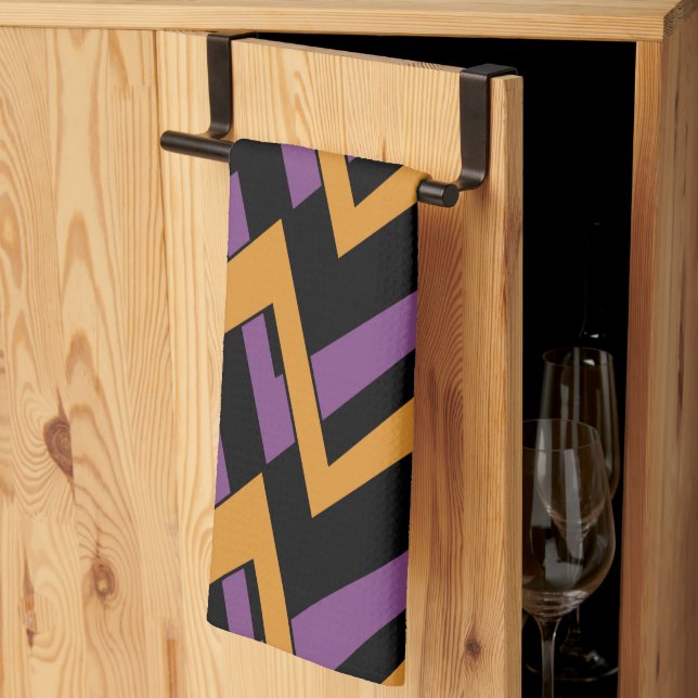 Halloween Zig Zags Orange Purple   Tea Towel (Thirds Fold)