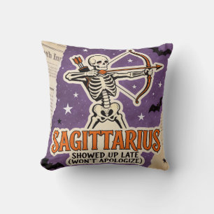Halloween Zodiac Sagittarius Skull Birthday Gift Cushion