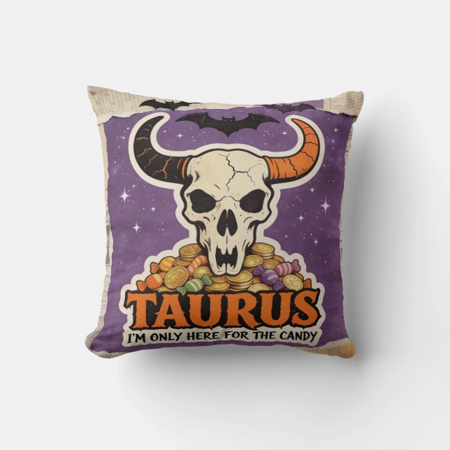 Halloween Zodiac Taurus Skeleton Birthday Gift Cushion (Front)