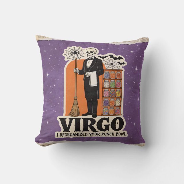 Halloween Zodiac Virgo Skeleton Birthday Gift Cushion (Front)