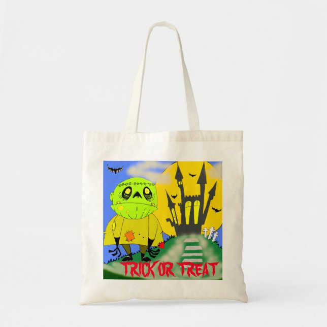 Halloween Zombie and Castle Trick or Treat Tote Bag (Front)