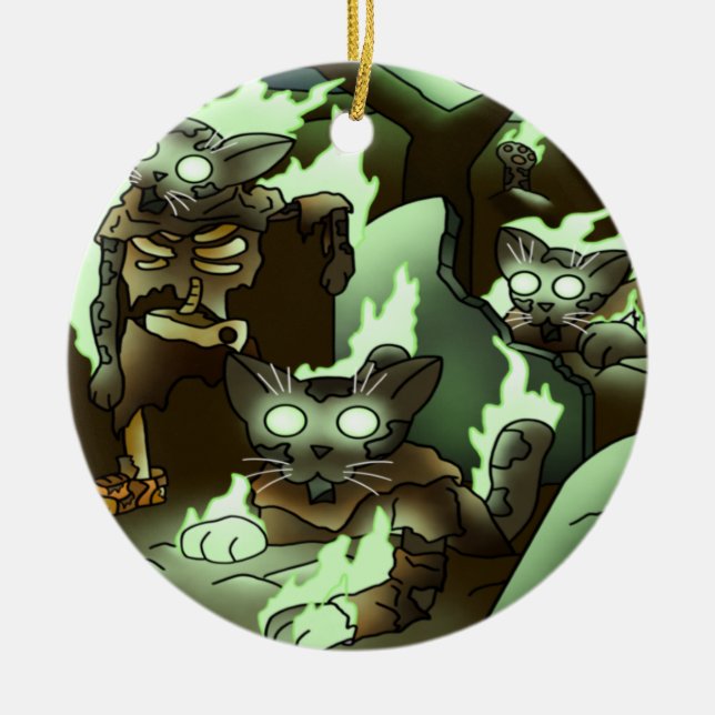 Halloween Zombie Cats Ceramic Tree Decoration (Front)