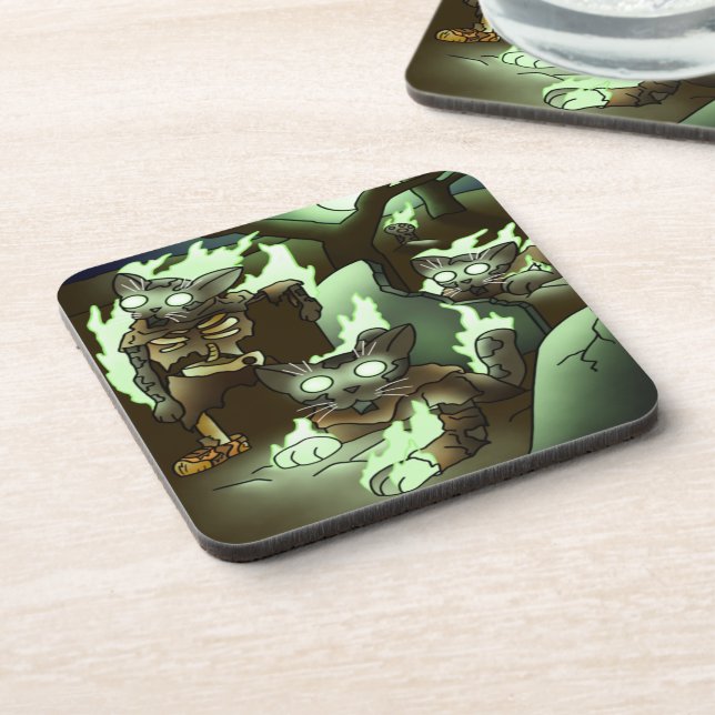 Halloween Zombie Cats Coaster (Left Side)