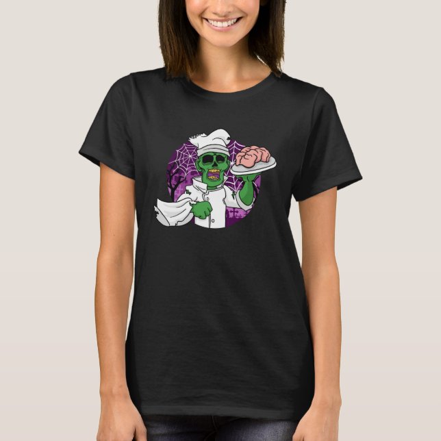 Halloween Zombie Chef Chef Brain Kitchen T-Shirt (Front)