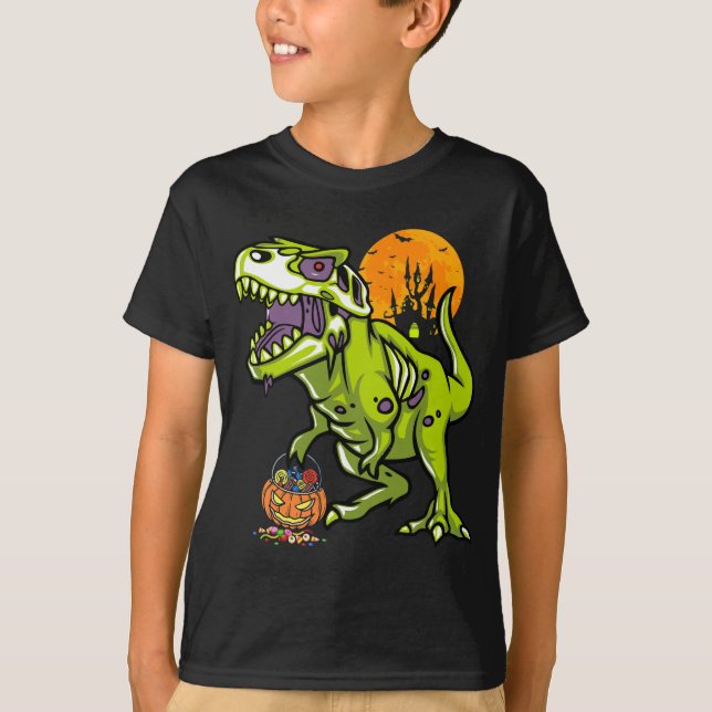 Halloween Zombie Dinosaur Gift for Kids Boys Girls T-Shirt (Front)