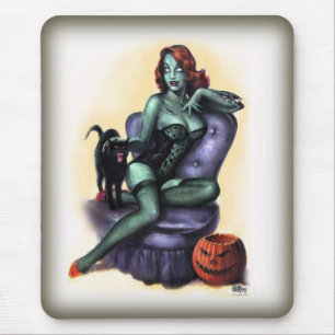Halloween Zombie Girl Pin Up Mouse Pad