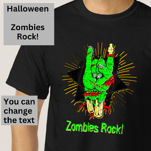 Halloween Zombie Green Hand Bones Blood Rock On   T-Shirt