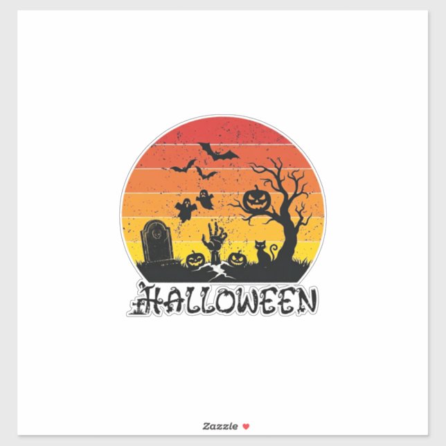Halloween Zombie Hand Tombstone Tree Black Cat Bat (Sheet)