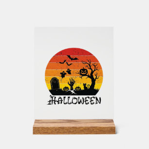 Halloween Zombie Hand Tombstone Tree Black Cat Bat Acrylic Sign