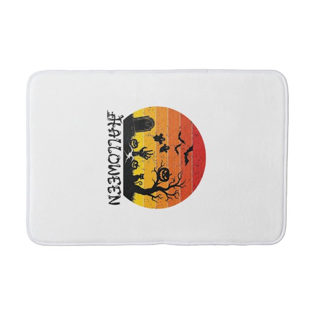 Halloween Zombie Hand Tombstone Tree Black Cat Bat Bath Mat (Front)