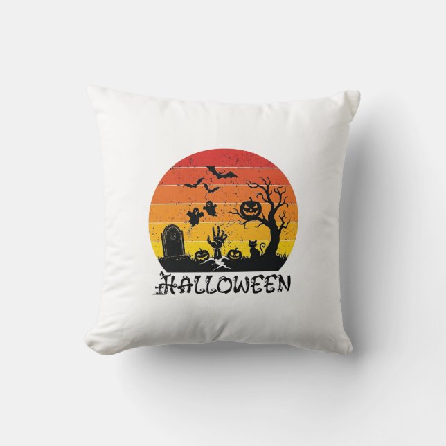 Halloween Zombie Hand Tombstone Tree Black Cat Bat Cushion (Front)
