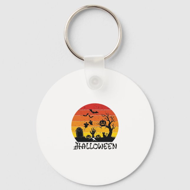Halloween Zombie Hand Tombstone Tree Black Cat Bat Key Ring (Front)