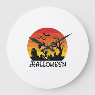 Halloween Zombie Hand Tombstone Tree Black Cat Bat Large Clock