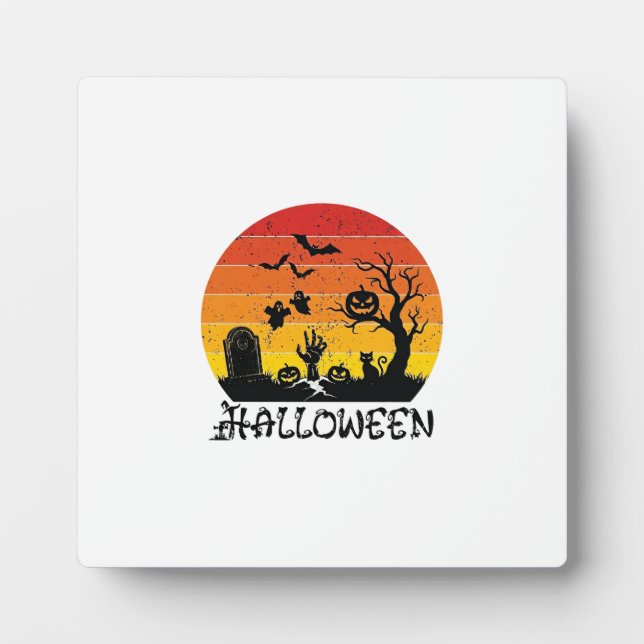 Halloween Zombie Hand Tombstone Tree Black Cat Bat Plaque (Front)