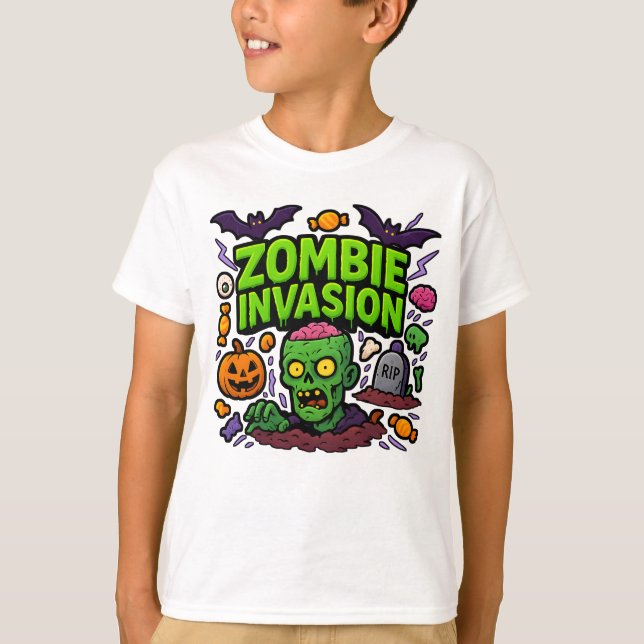 Halloween Zombie Invasion Clothes Cute Unisex T-Shirt (Front)